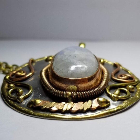 New With Tags Artisan Crafted Natural Moonstone Necklace and Cuff Bracelet SET - Picture 10 of 14